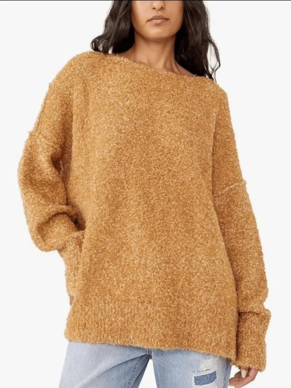 Free People Moira Slouchy Tunic Sweater Mustard Yellow Wool Blend Sz S
